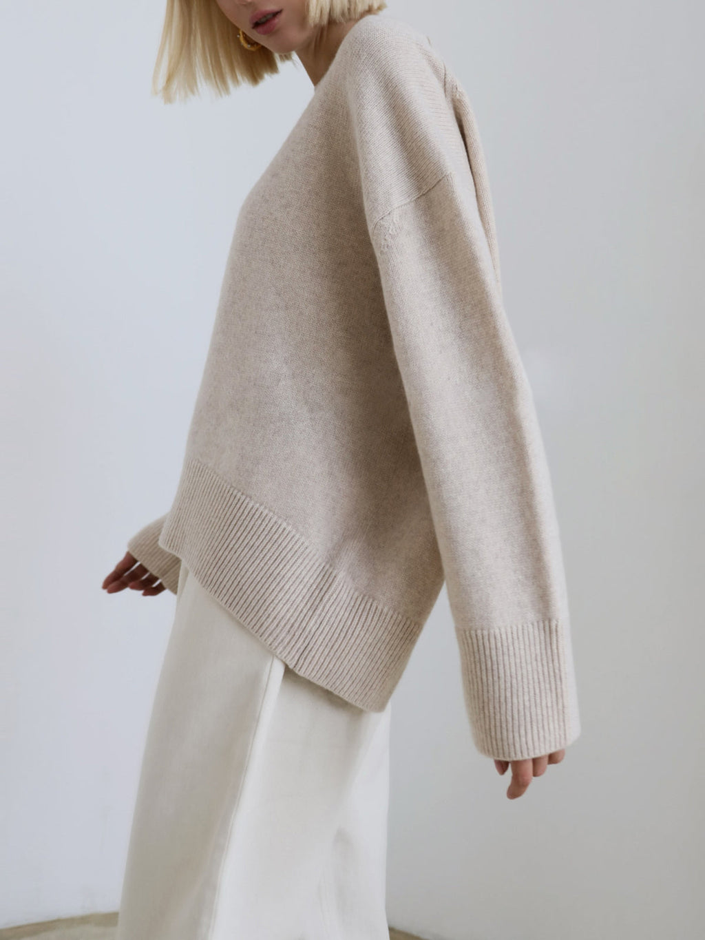 Women’s Oversized Knitted Sweater – Soft Pastel Pink Comfort-Fit Pullover