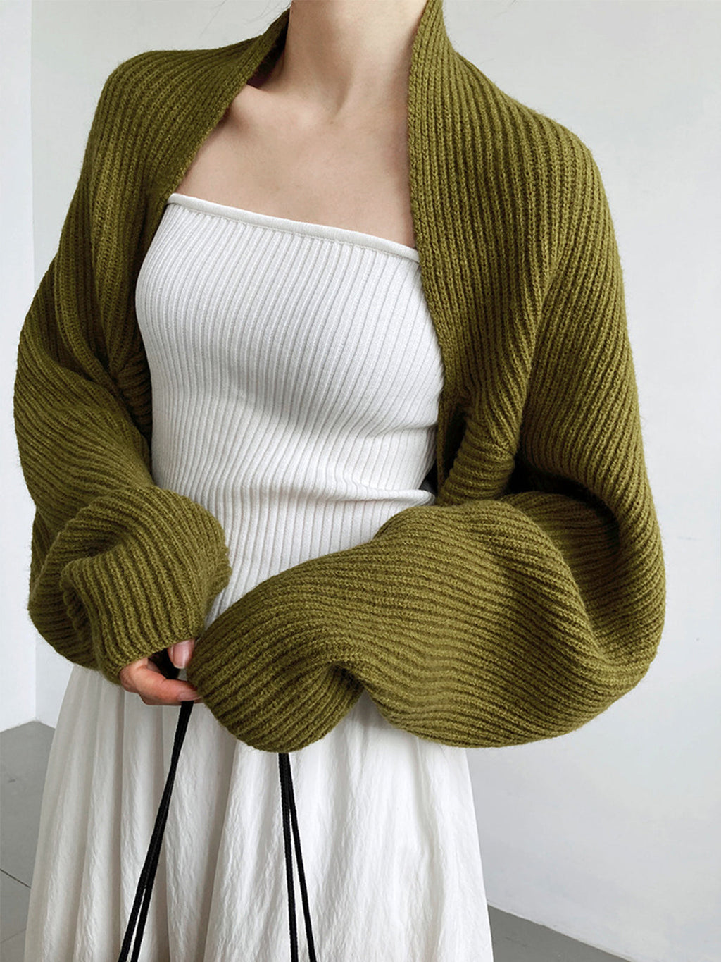 Solid Open-Front Shrug Sweater – Cozy Knit Layer with Slight Stretch