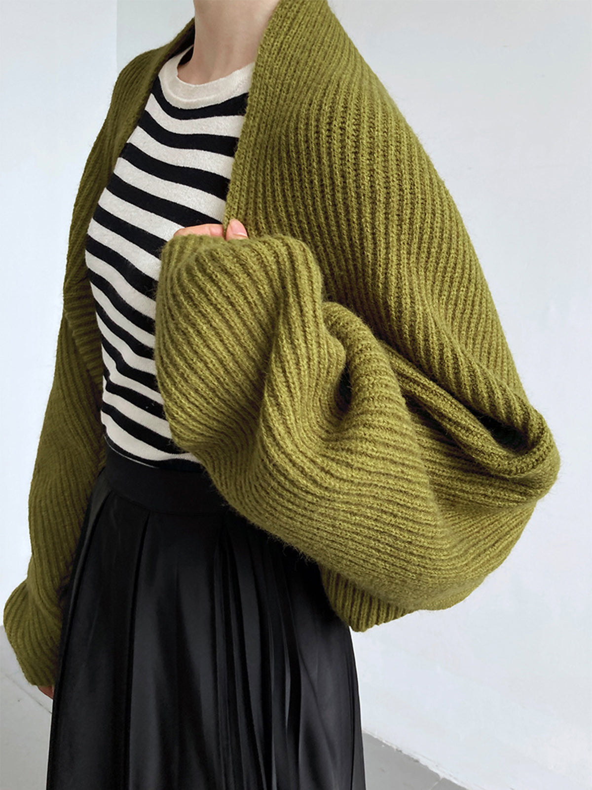 Solid Open-Front Shrug Sweater – Cozy Knit Layer with Slight Stretch