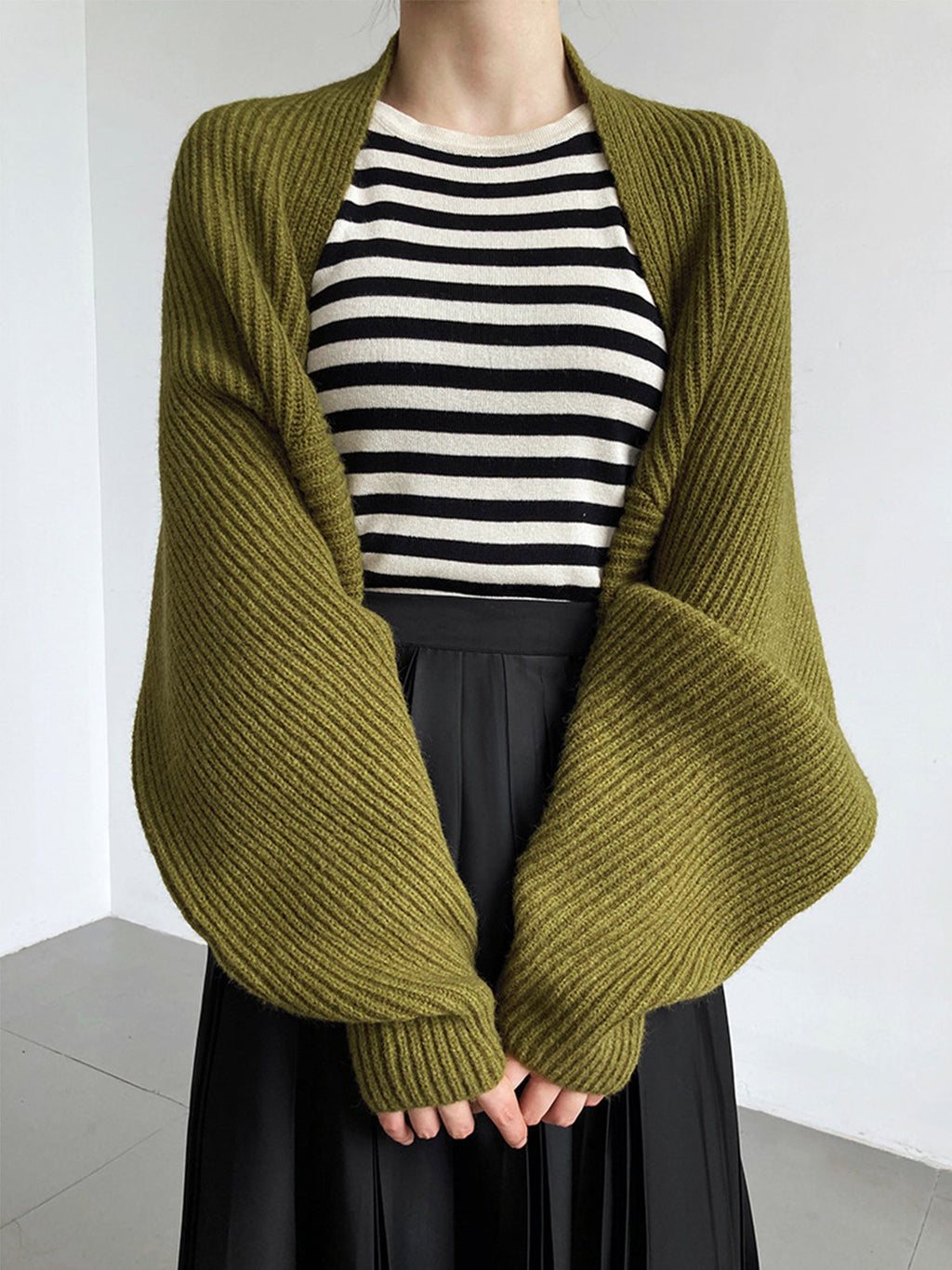 Solid Open-Front Shrug Sweater – Cozy Knit Layer with Slight Stretch