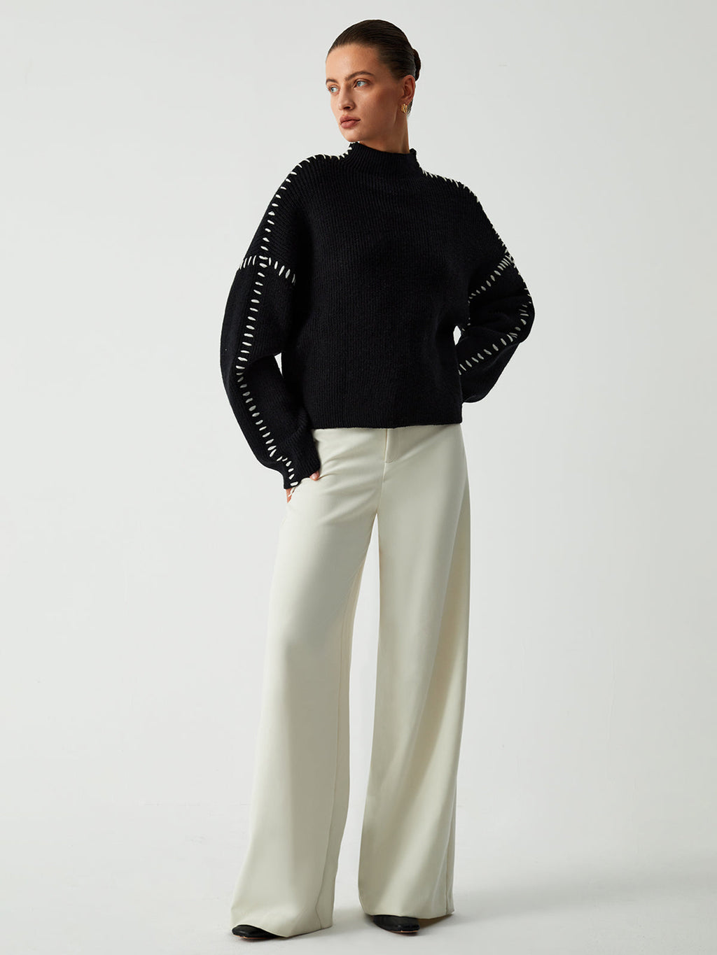 Oversized Women’s Knitted Turtleneck Sweater – Warm Solid-Color Basic Design