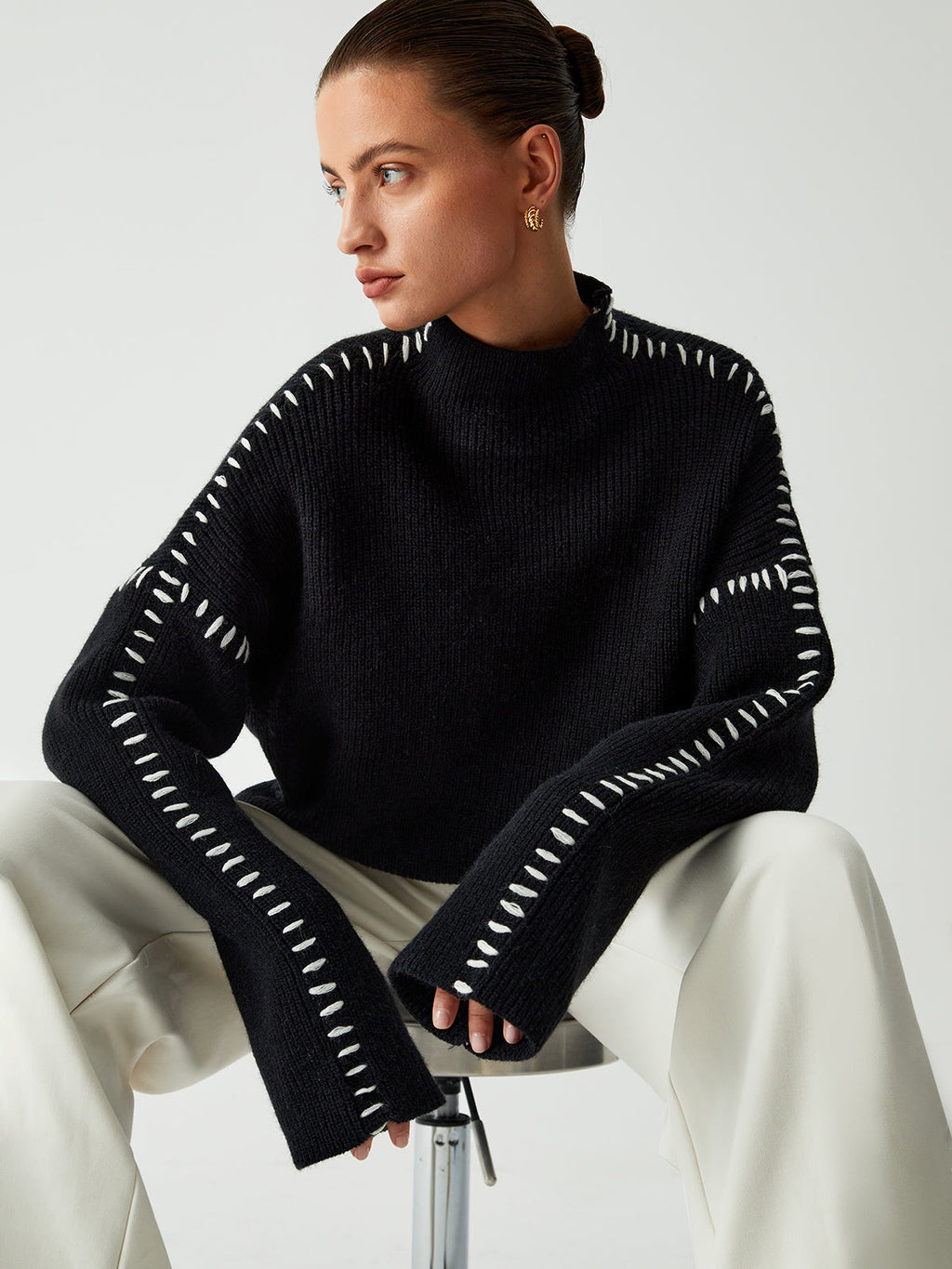 Oversized Women’s Knitted Turtleneck Sweater – Warm Solid-Color Basic Design
