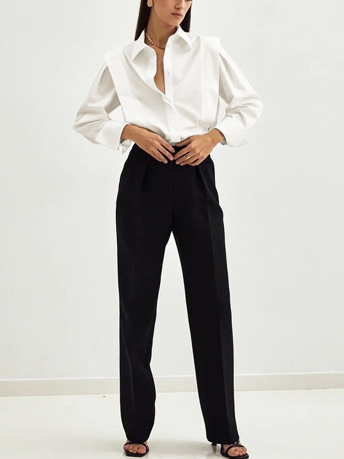 Women’s Classic Collared Blouse – Straight Fit Polyester Shirt for Work & Everyday Wear