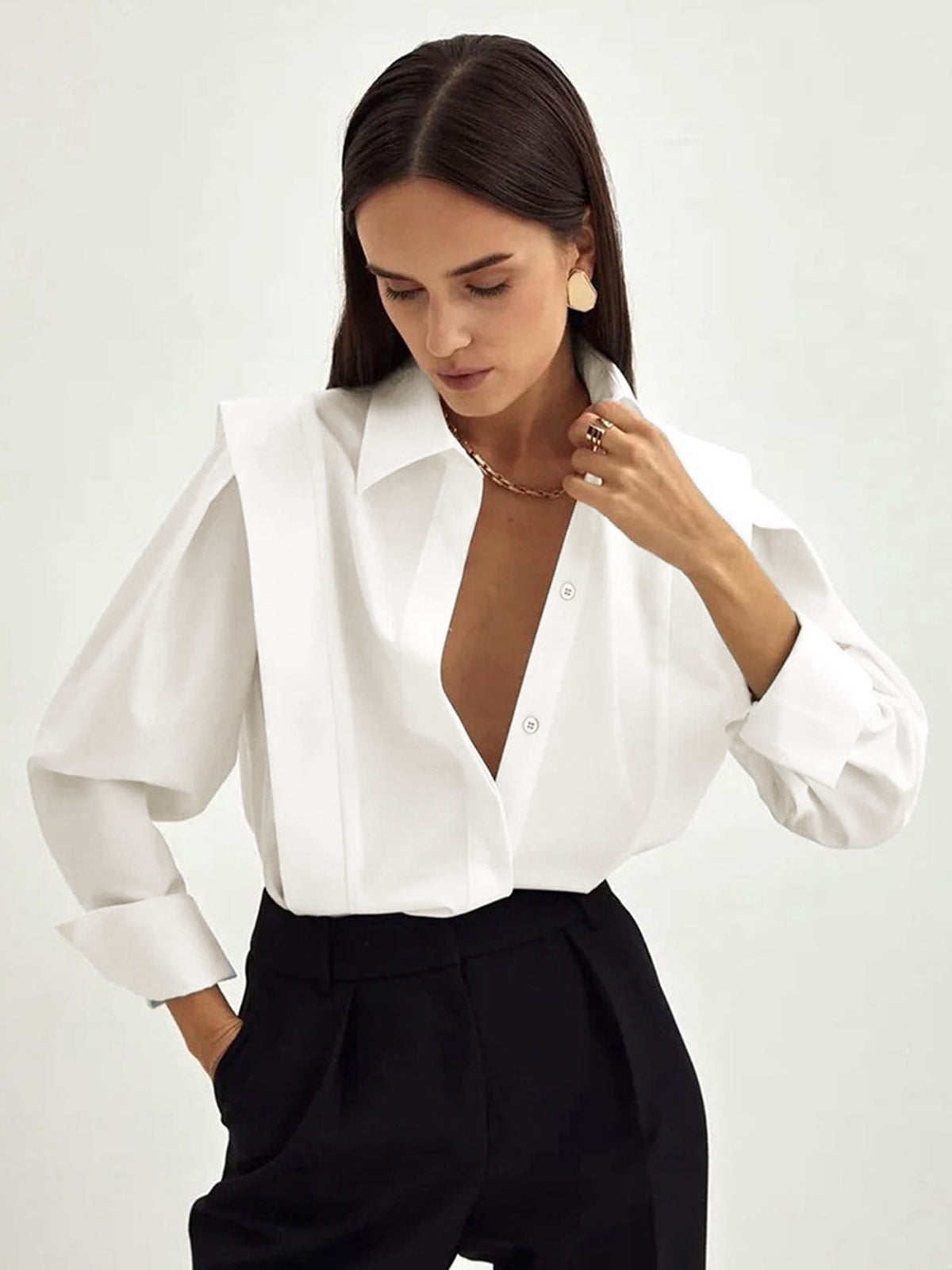 Women’s Classic Collared Blouse – Straight Fit Polyester Shirt for Work & Everyday Wear