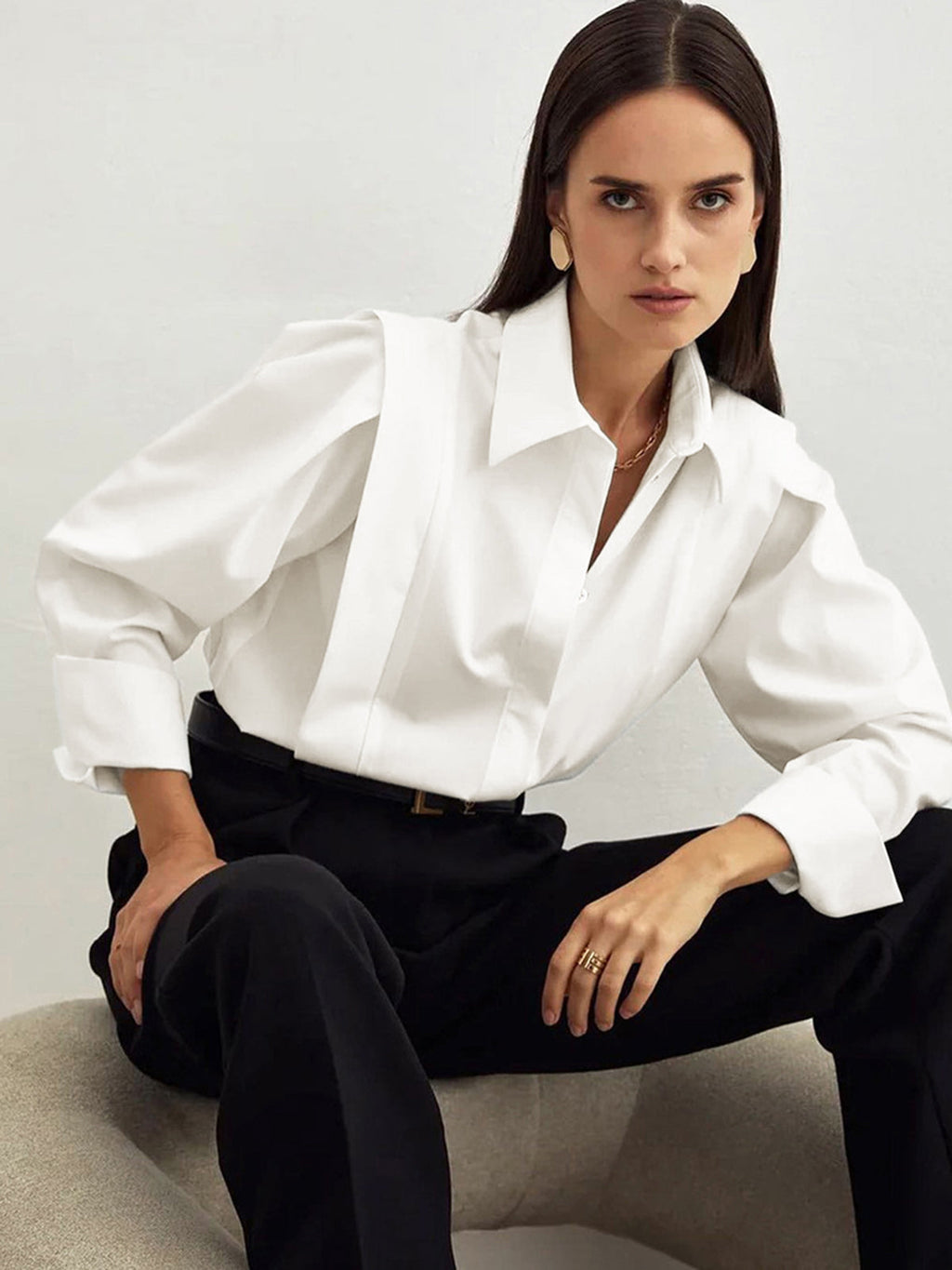 Women’s Classic Collared Blouse – Straight Fit Polyester Shirt for Work & Everyday Wear
