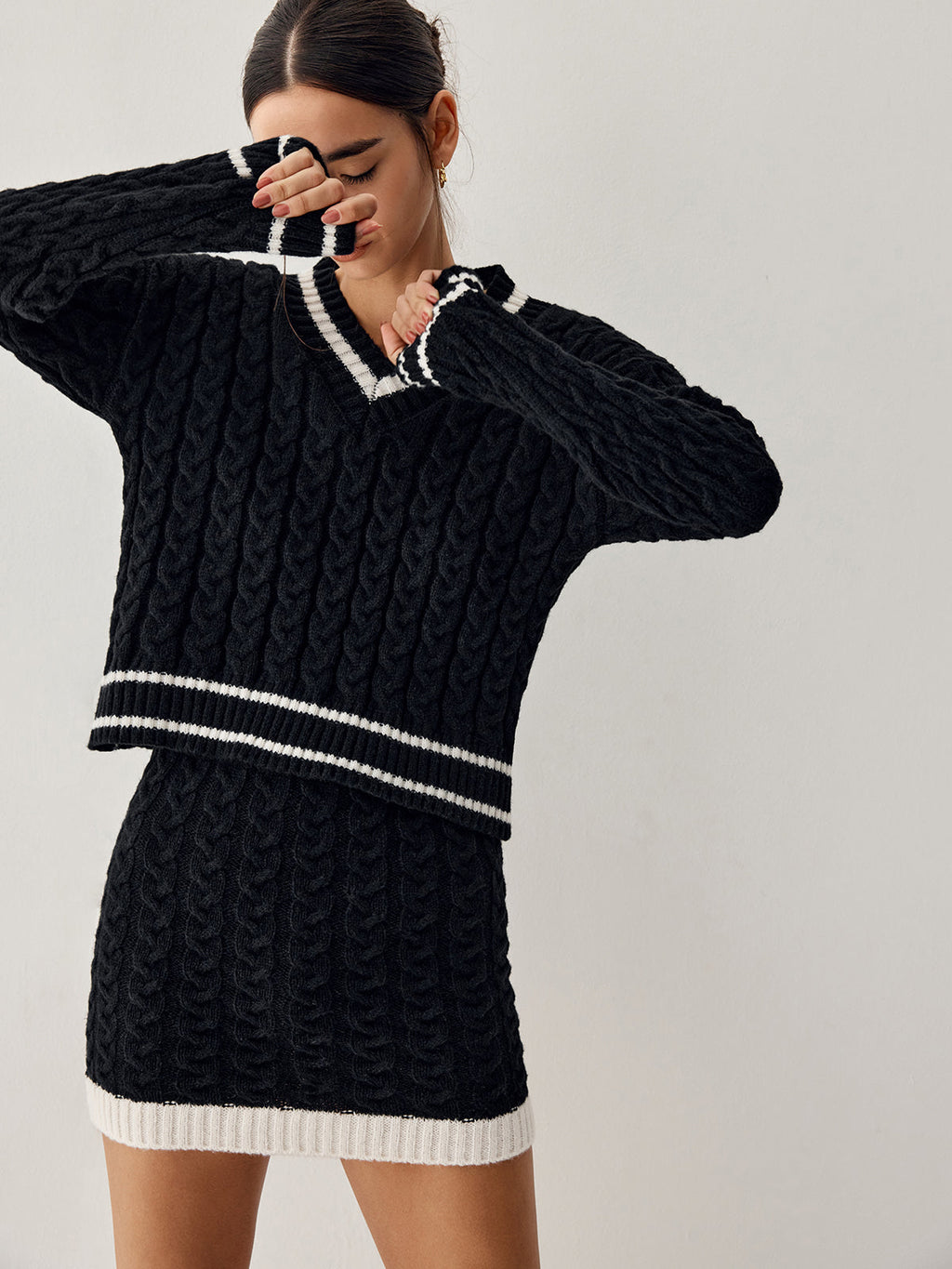 Cable Knit V-Neck Sweater for Women