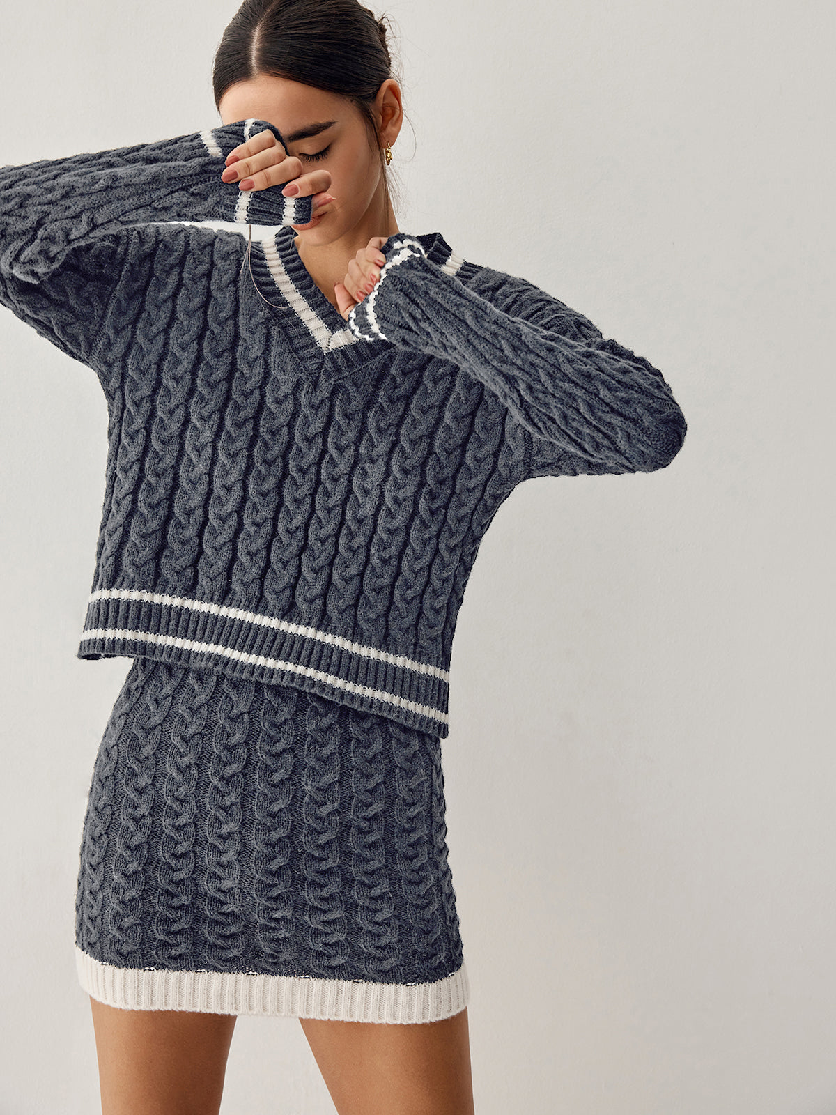 Cable Knit V-Neck Sweater for Women
