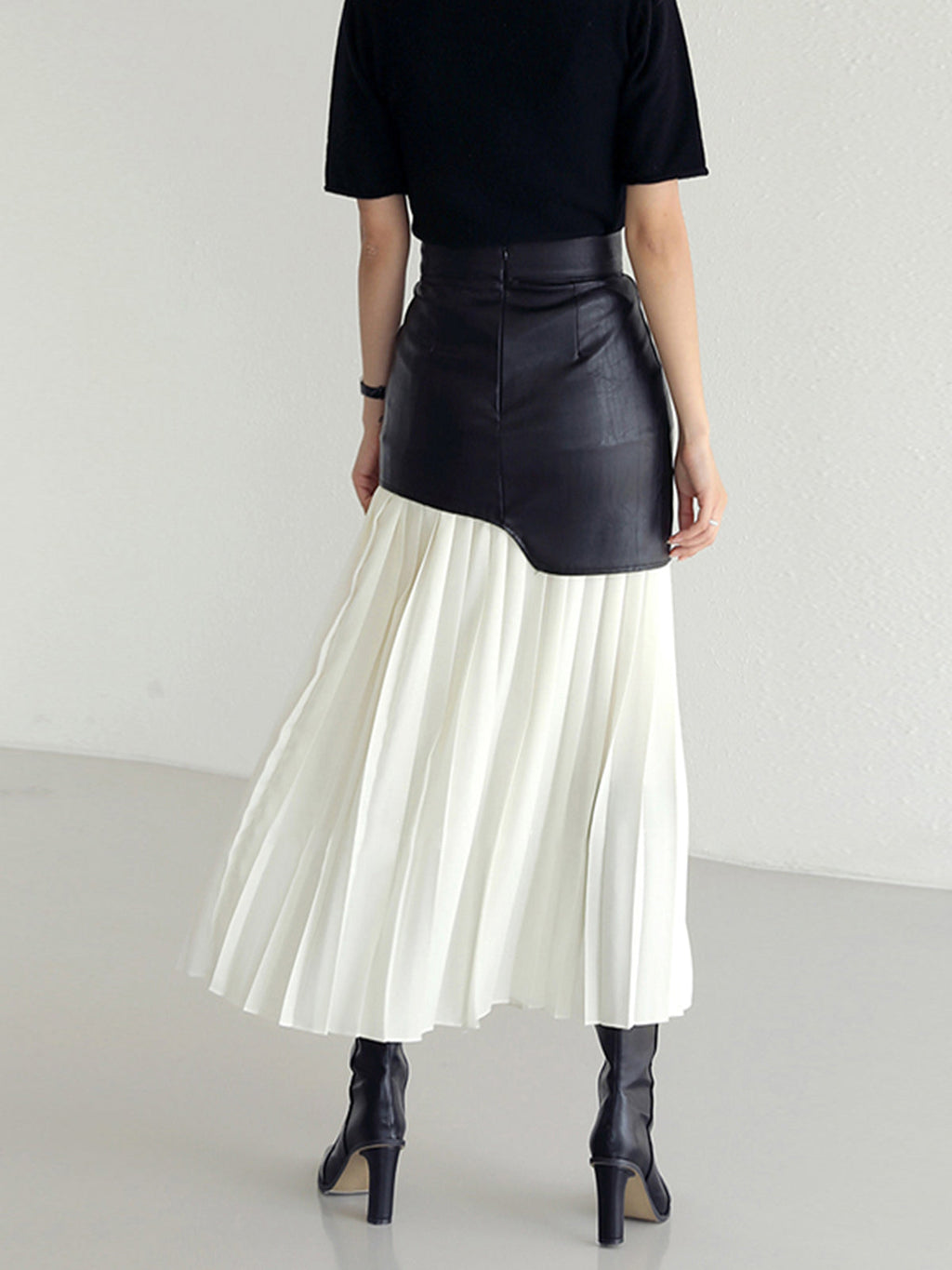 Asymmetrical Midi Skirt – Women’s Faux Leather & Chiffon Regular Fit Skirt