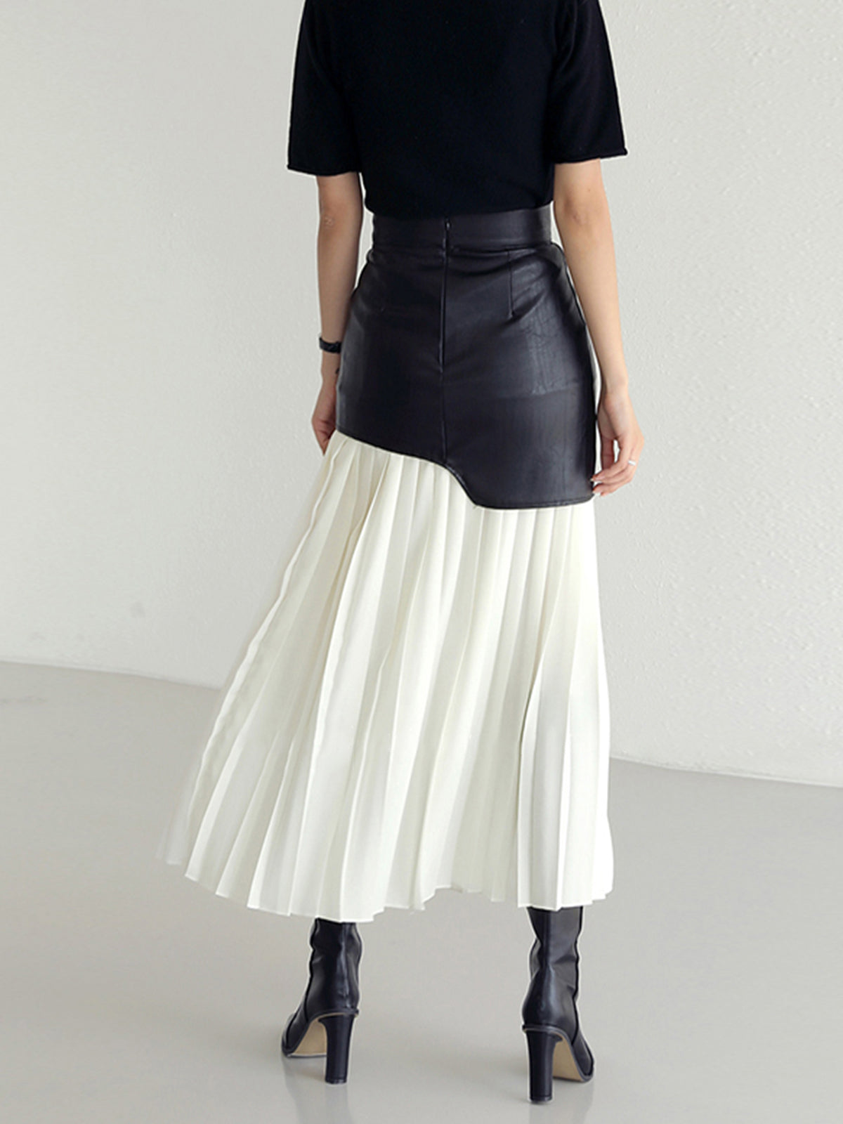 Asymmetrical Midi Skirt – Women’s Faux Leather & Chiffon Regular Fit Skirt