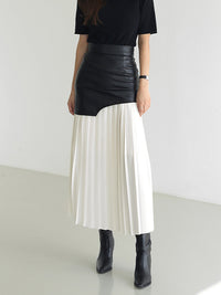 Asymmetrical Midi Skirt – Women’s Faux Leather & Chiffon Regular Fit Skirt