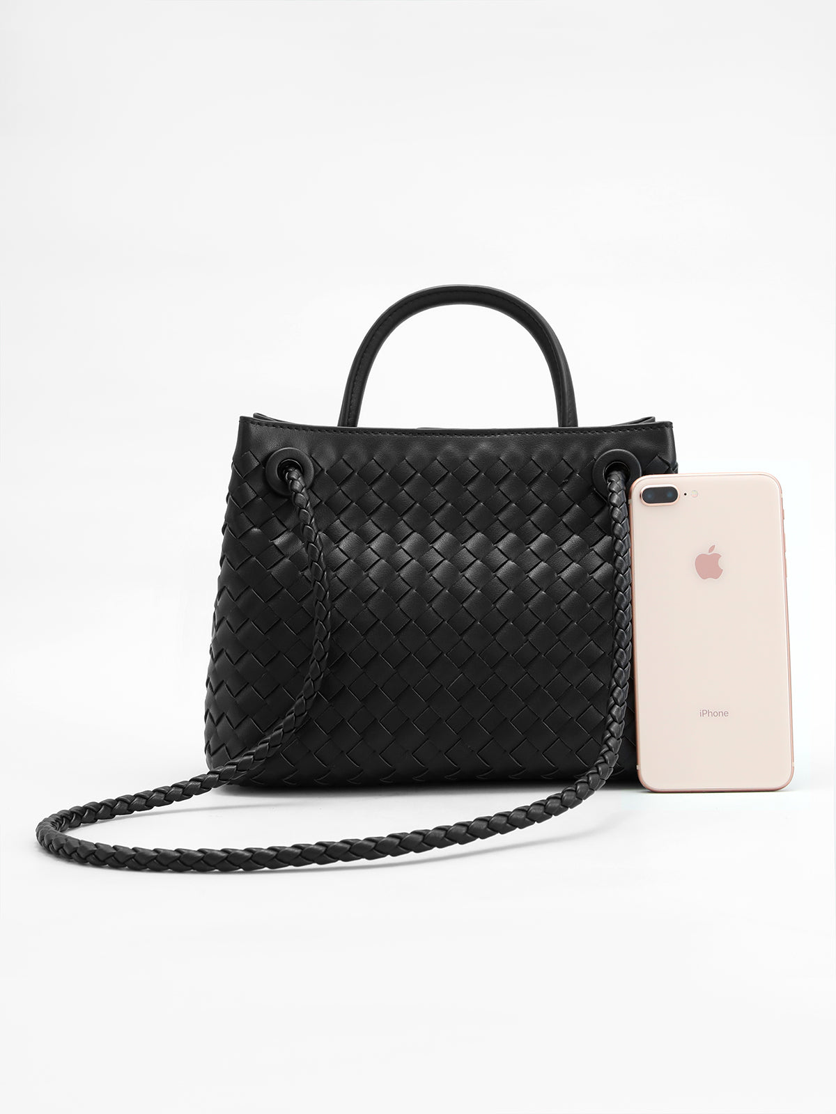 Metal Handle Handbag for Women – Structured PU Leather Shoulder Bag