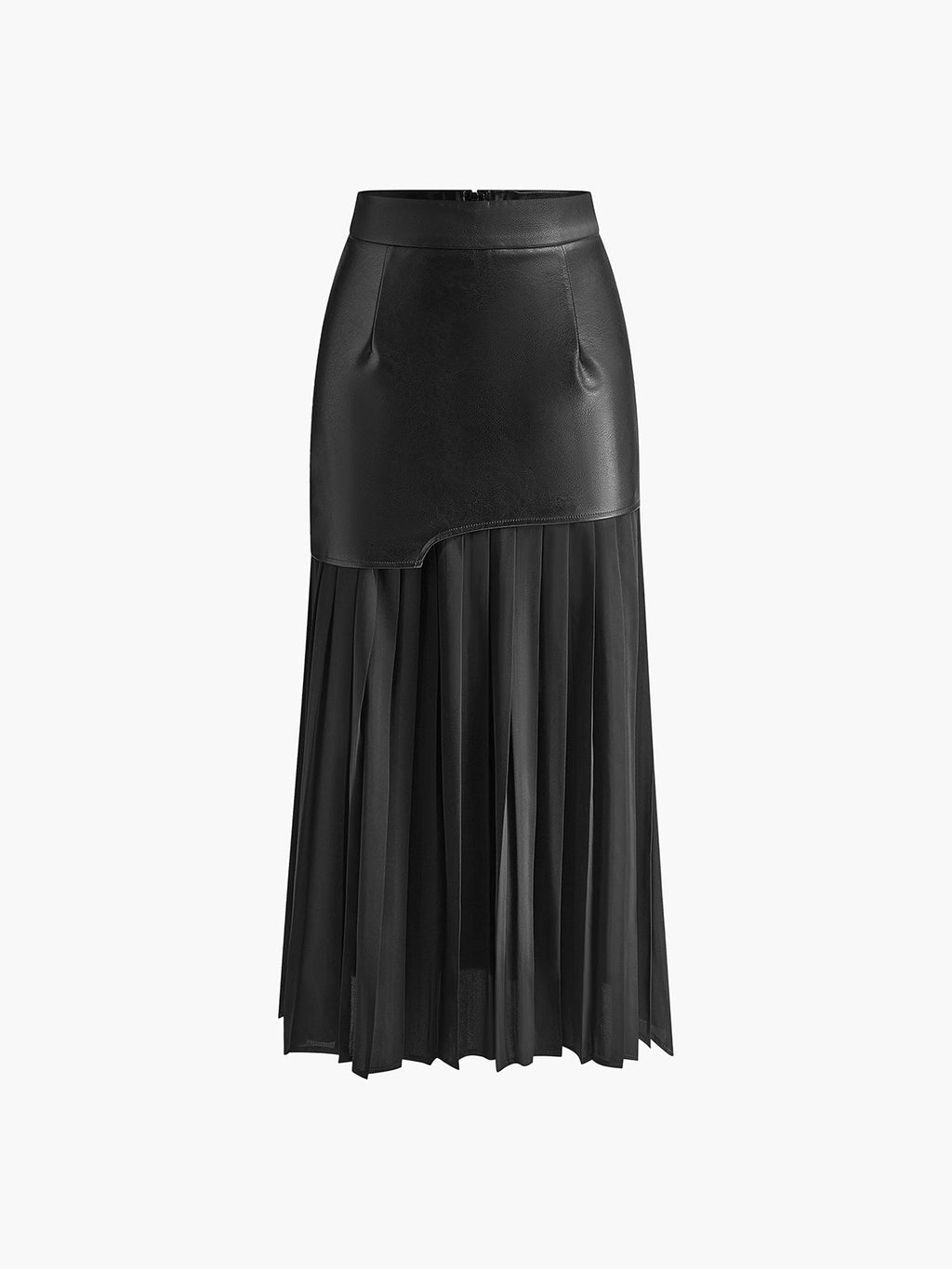 Asymmetrical Midi Skirt – Women’s Faux Leather & Chiffon Regular Fit Skirt