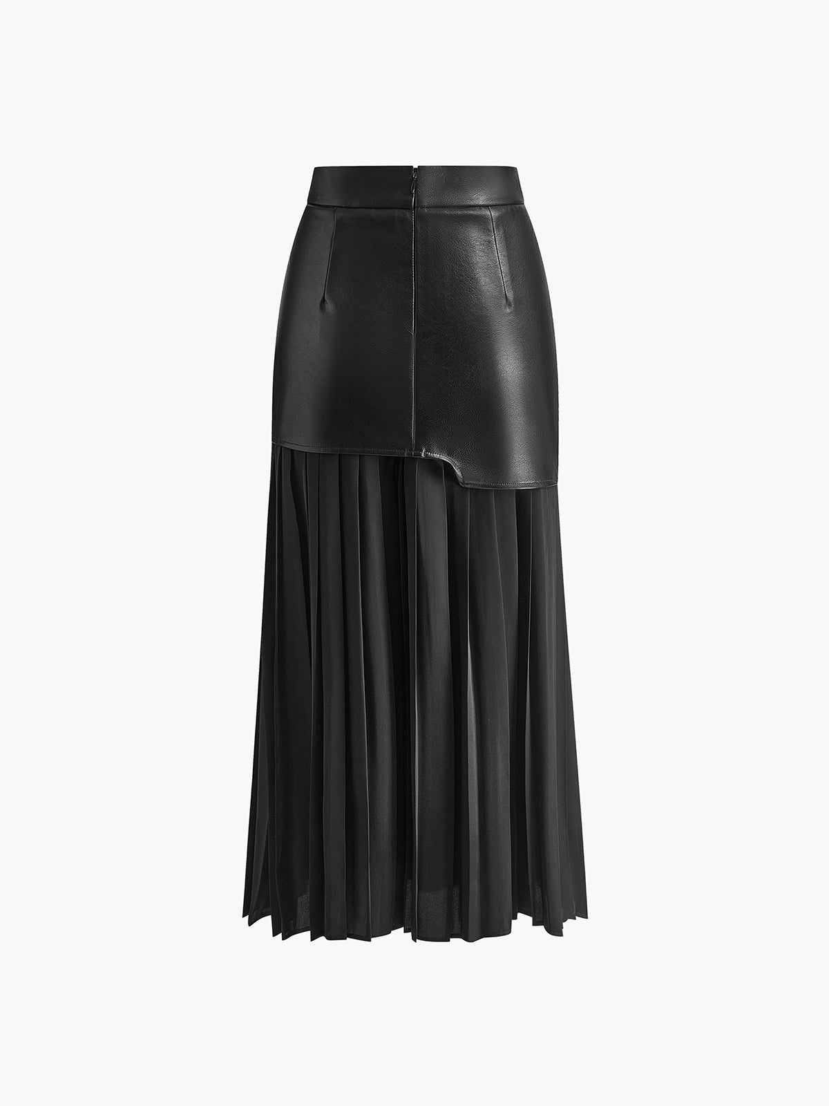 Asymmetrical Midi Skirt – Women’s Faux Leather & Chiffon Regular Fit Skirt