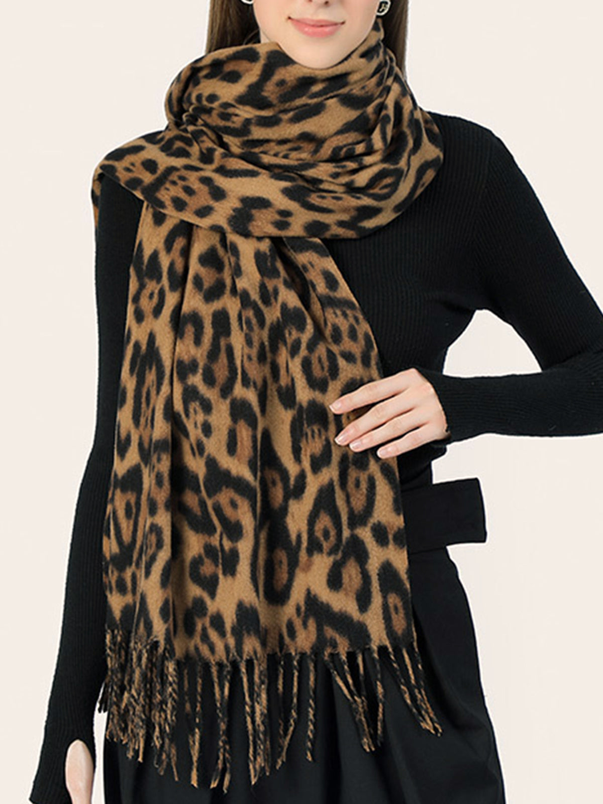 Women’s Long Polyester Scarf – Lightweight 180cm Tassel Wrap
