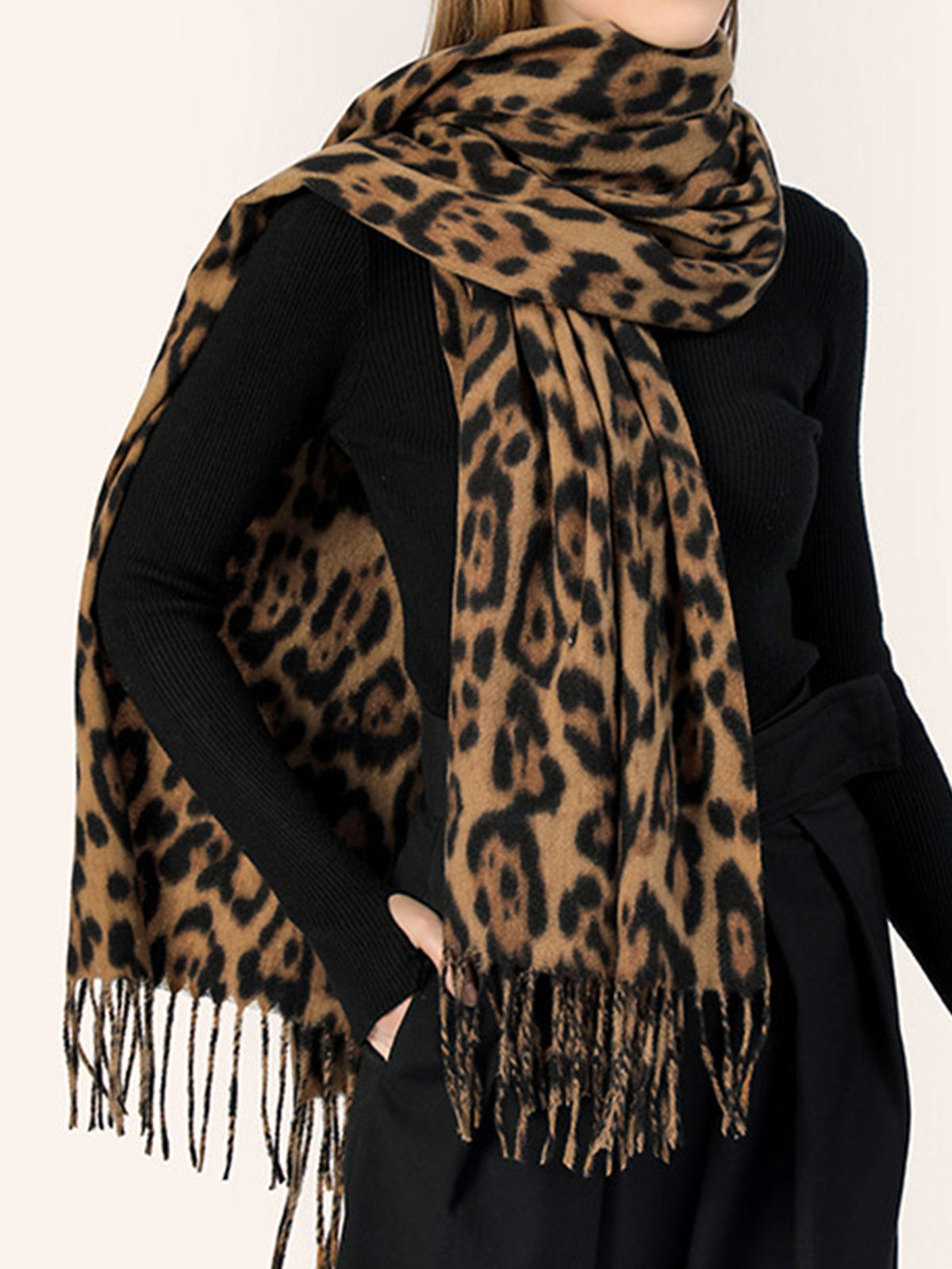 Women’s Long Polyester Scarf – Lightweight 180cm Tassel Wrap