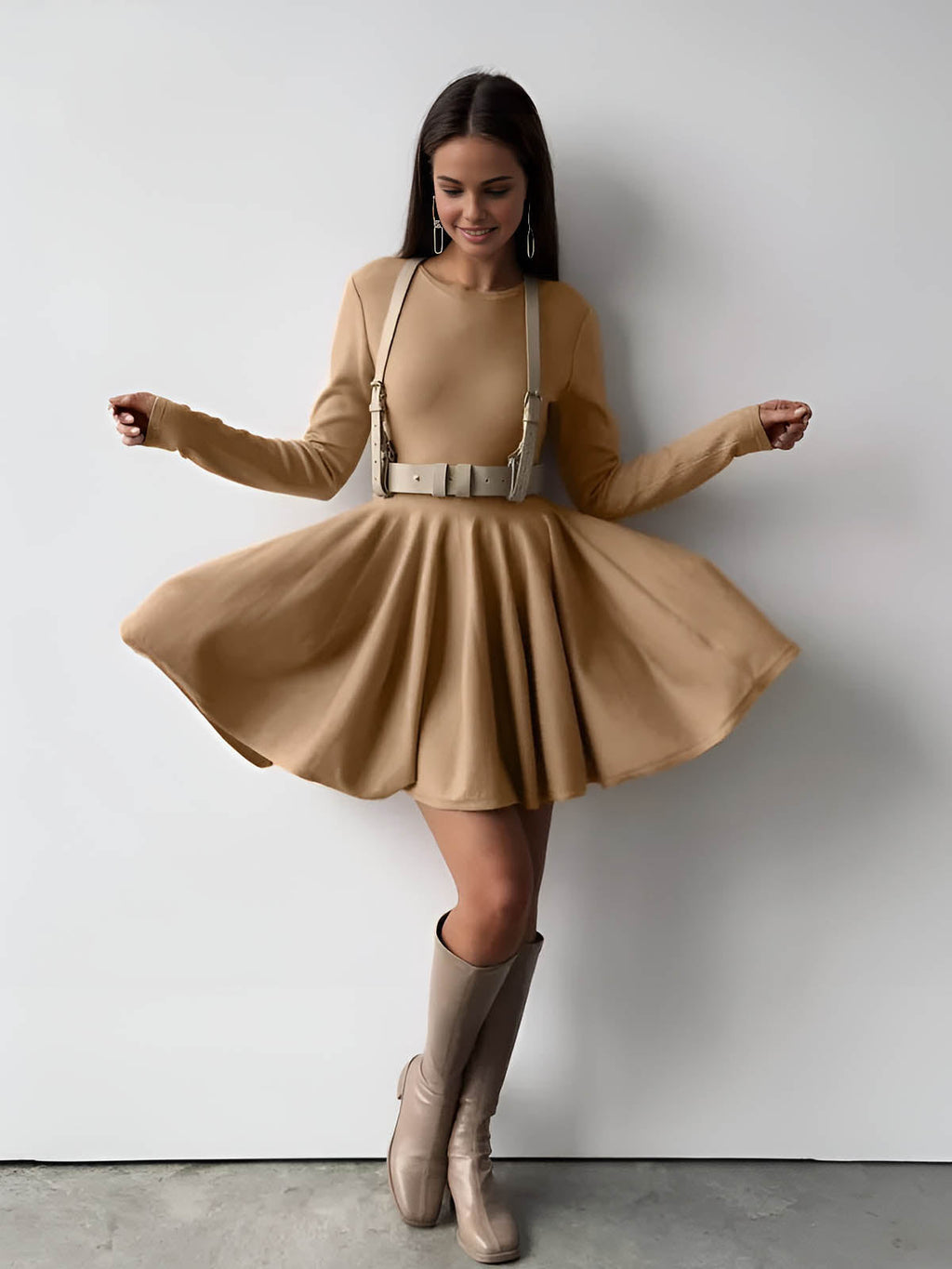 Women’s Pleated Sweater Dress – Short Knit Dress with Stretch Fit