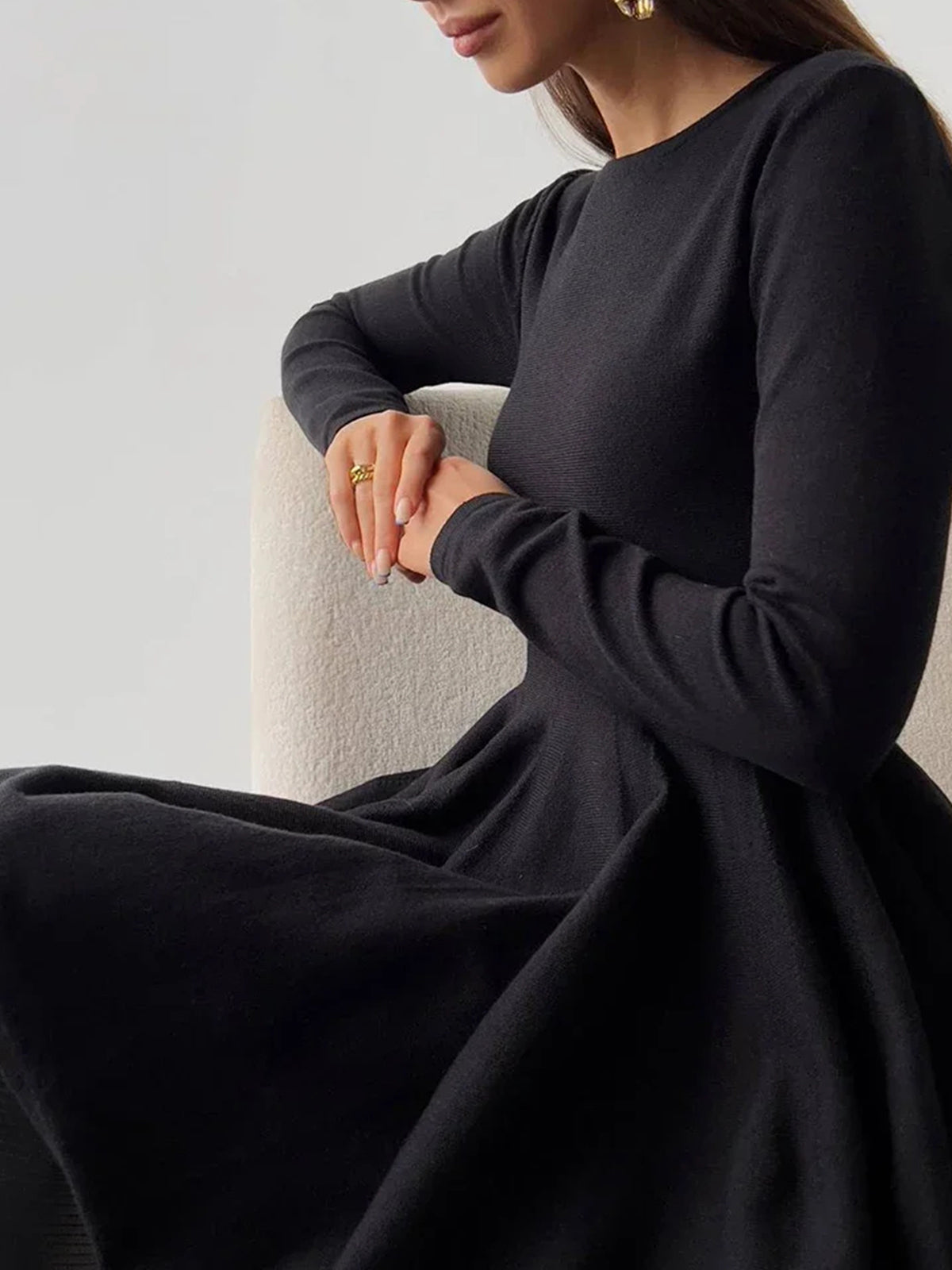 Women’s Pleated Sweater Dress – Short Knit Dress with Stretch Fit