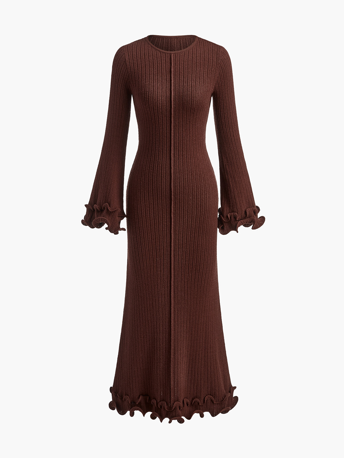 Eleganza Knitted Maxi Dress with Drawstring – Slim-Fit Women’s High-Stretch Dress