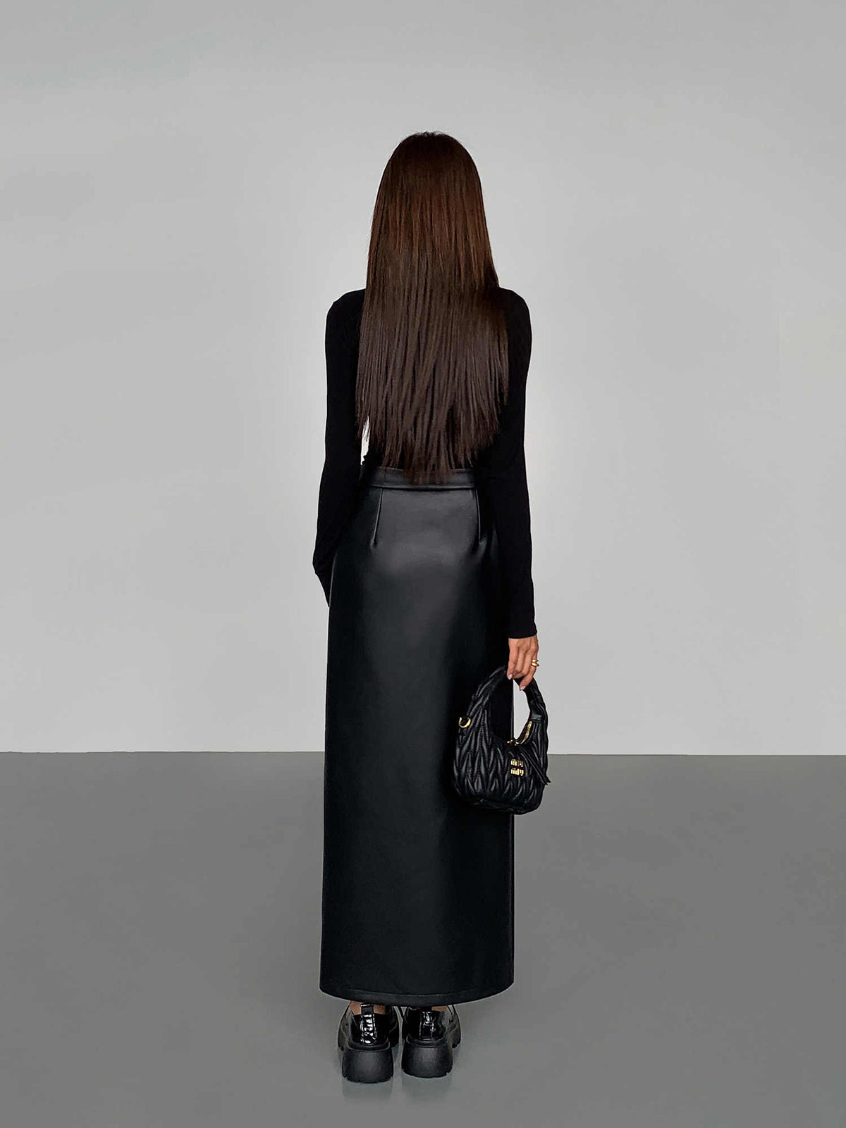 Side Split PU Leather Midi Skirt – High Waist Faux Leather with Chic Split Detail