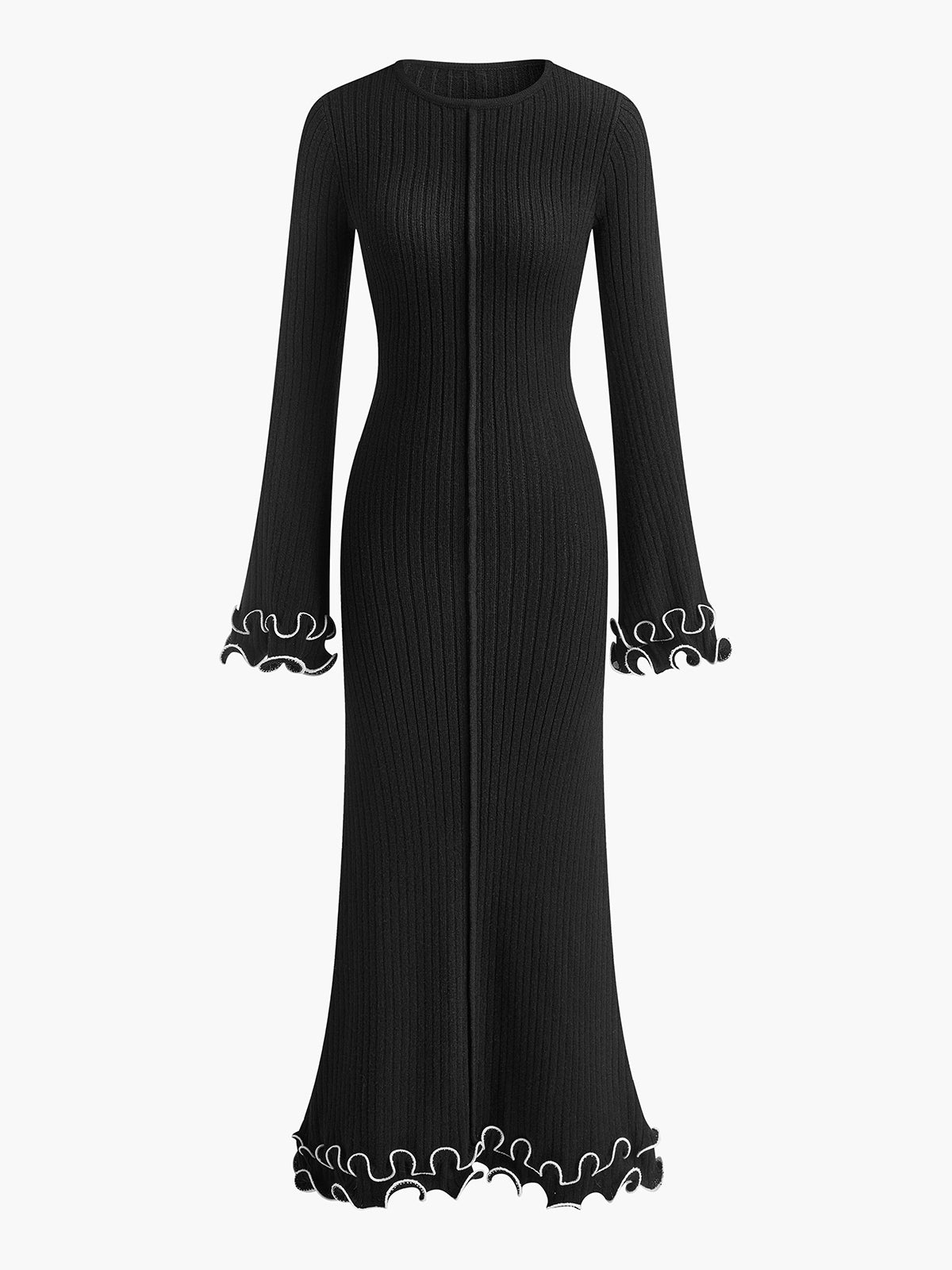Eleganza Knitted Maxi Dress with Drawstring – Slim-Fit Women’s High-Stretch Dress