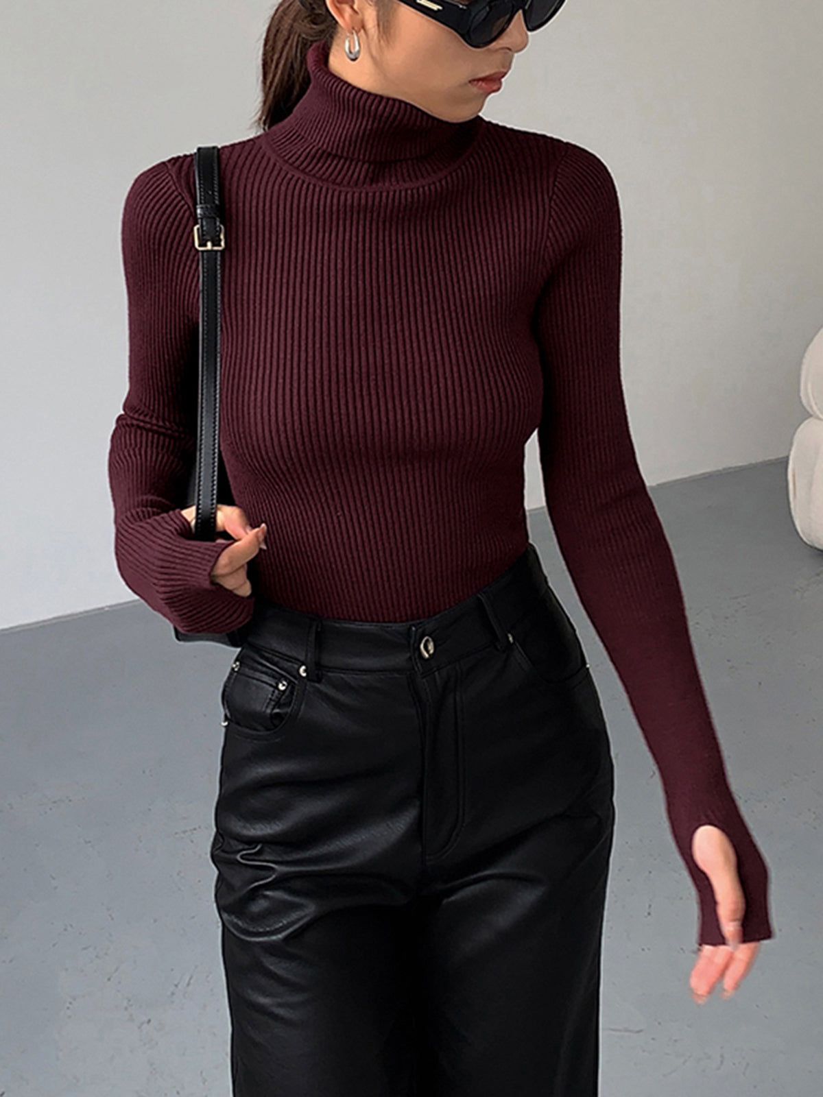 Women’s Slim Fit Turtleneck Sweater – Soft Knit Stretch Roll Neck Top
