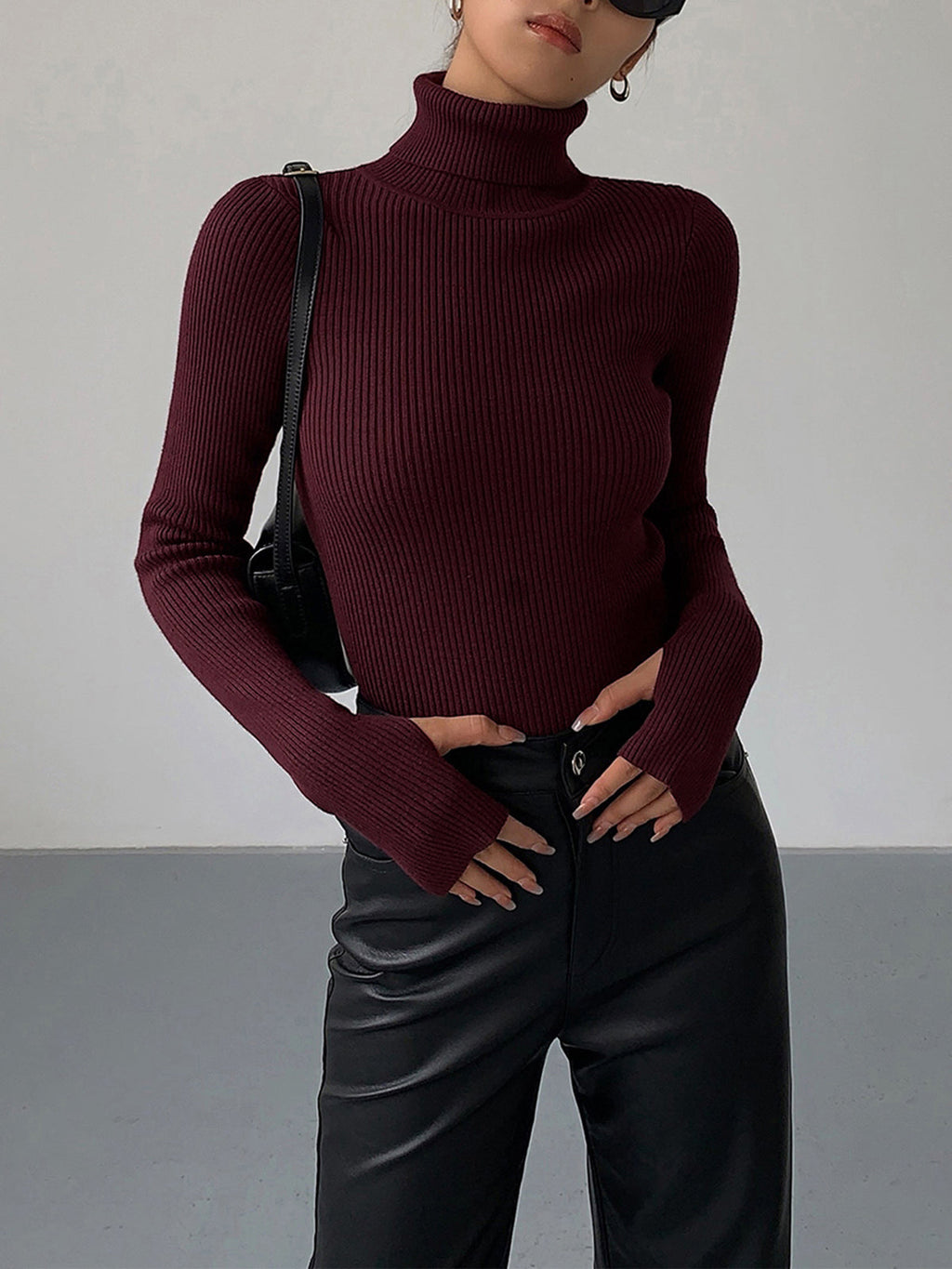 Women’s Slim Fit Turtleneck Sweater – Soft Knit Stretch Roll Neck Top