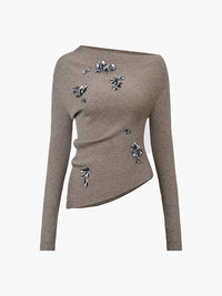 Women’s Asymmetrical Sequin Knit Top – Polyester Statement Jumper for Evenings & Smart Casual