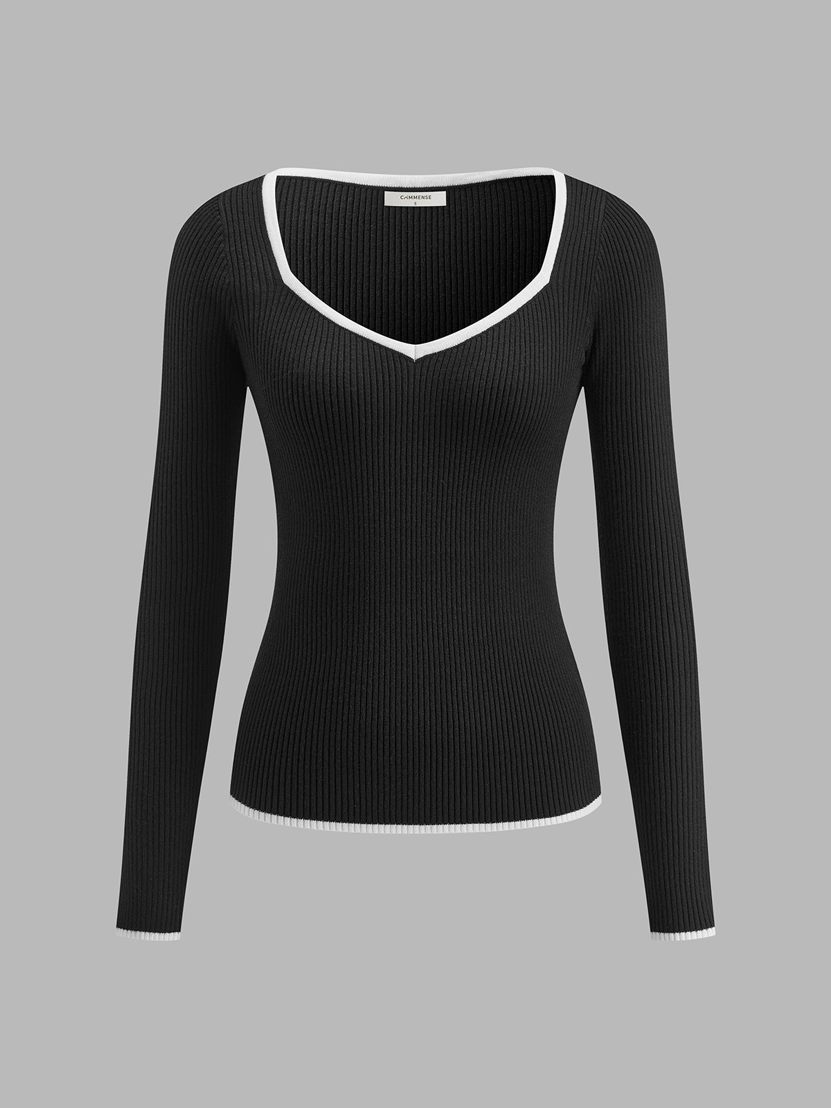 Knitted Contrast Trim Sweater – Women’s Long Sleeve Regular Fit Pullover