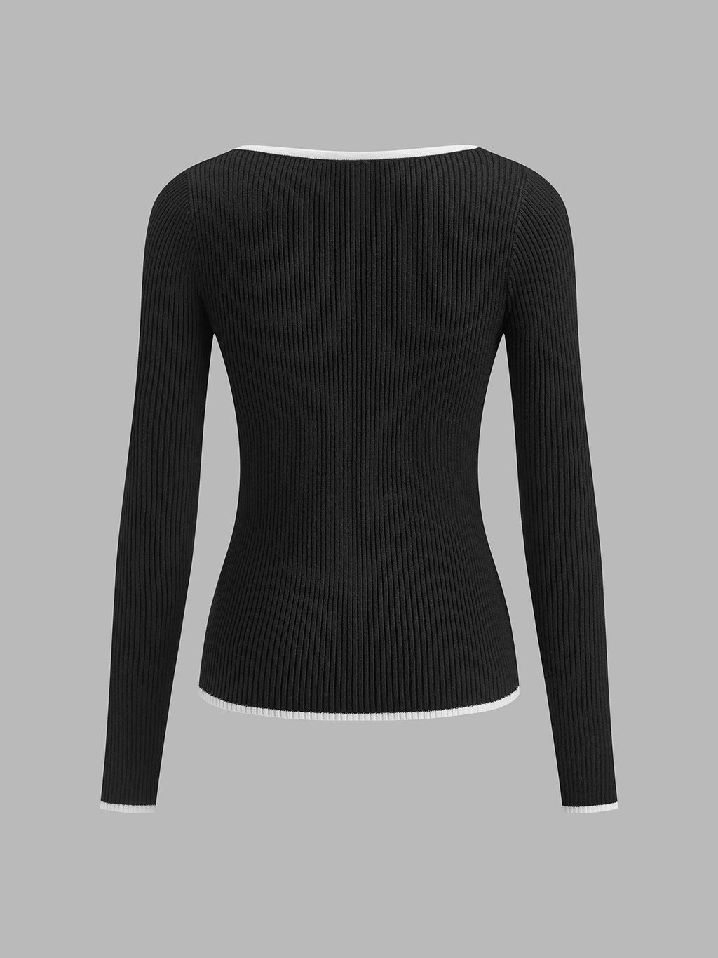 Knitted Contrast Trim Sweater – Women’s Long Sleeve Regular Fit Pullover