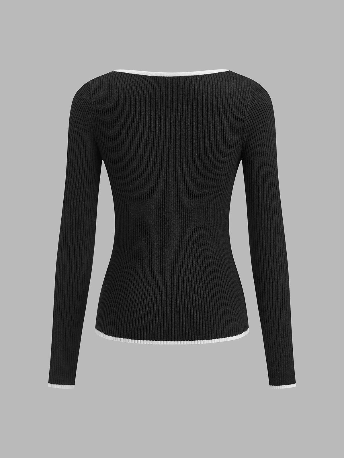 Knitted Contrast Trim Sweater – Women’s Long Sleeve Regular Fit Pullover