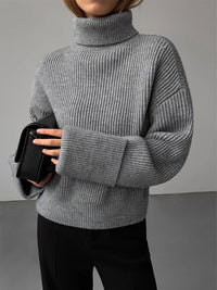 Women’s Ribbed Turtleneck Sweater – Stretch Knit Roll Neck Jumper