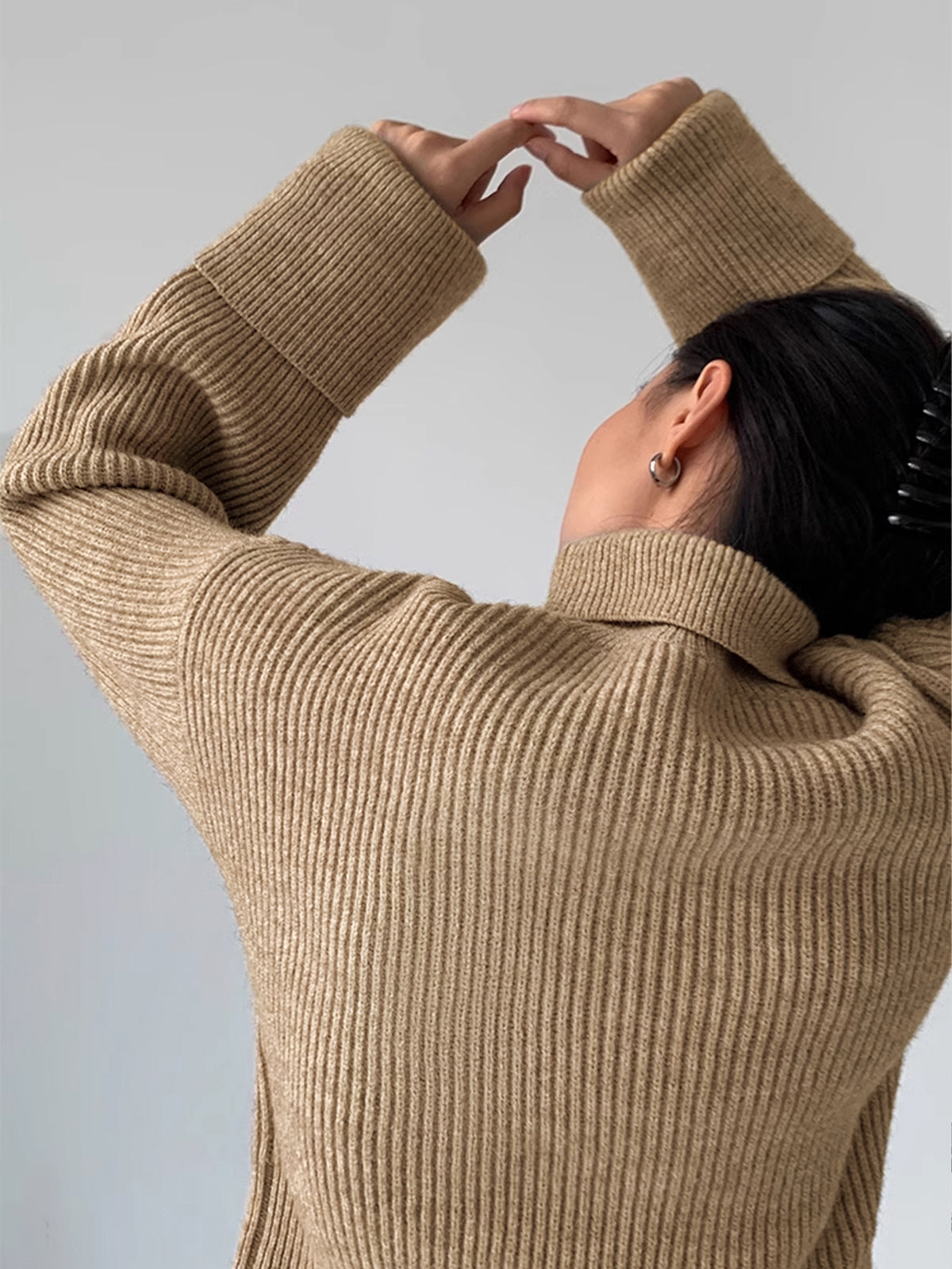 Women’s Ribbed Turtleneck Sweater – Stretch Knit Roll Neck Jumper