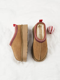 Furry Leather Ankle Slippers – Shearling-Lined Platform Indoor Shoes