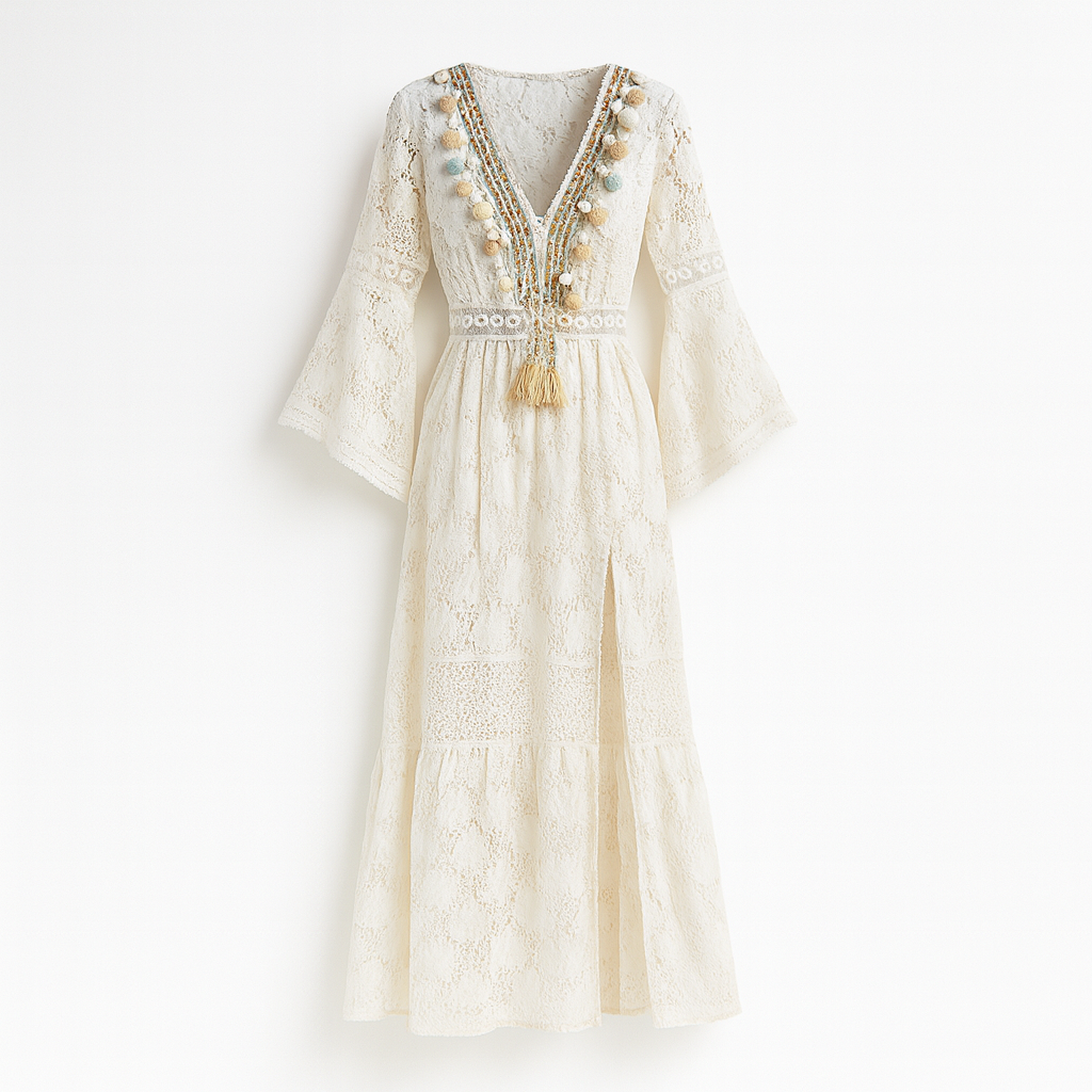 Boho Women's Perséphone Dress - Long Sleeves, Flowy Cut and Artistic Boho Details
