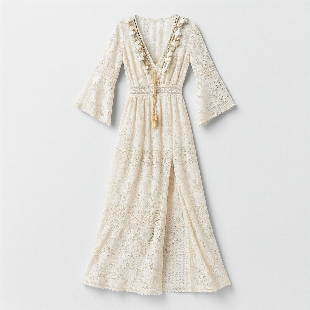 Boho Women's Perséphone Dress - Long Sleeves, Flowy Cut and Artistic Boho Details