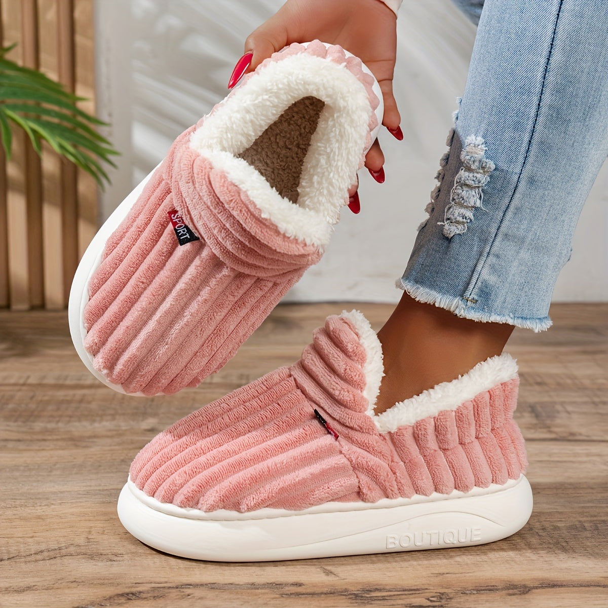 Plush Indoor Slippers – Soft Cozy House Slippers with Non-Slip Sole and Slip-On Fit