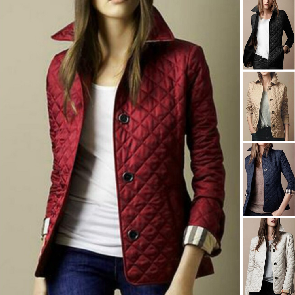 Stylish plaid ladies' jacket with lapel collar