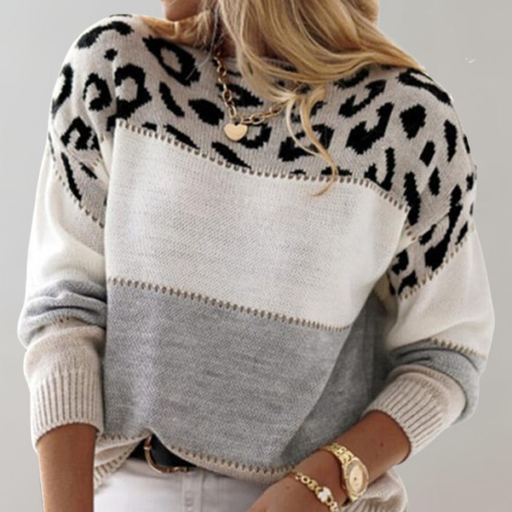 Color Block Crew Neck Sweater for Women