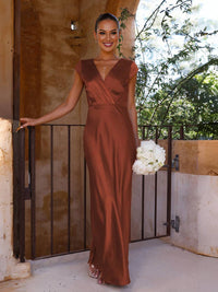 Samantha Women's Evening Dress - Sleeveless Satin Mermaid Dress with Neckline and Elegant Sleeves