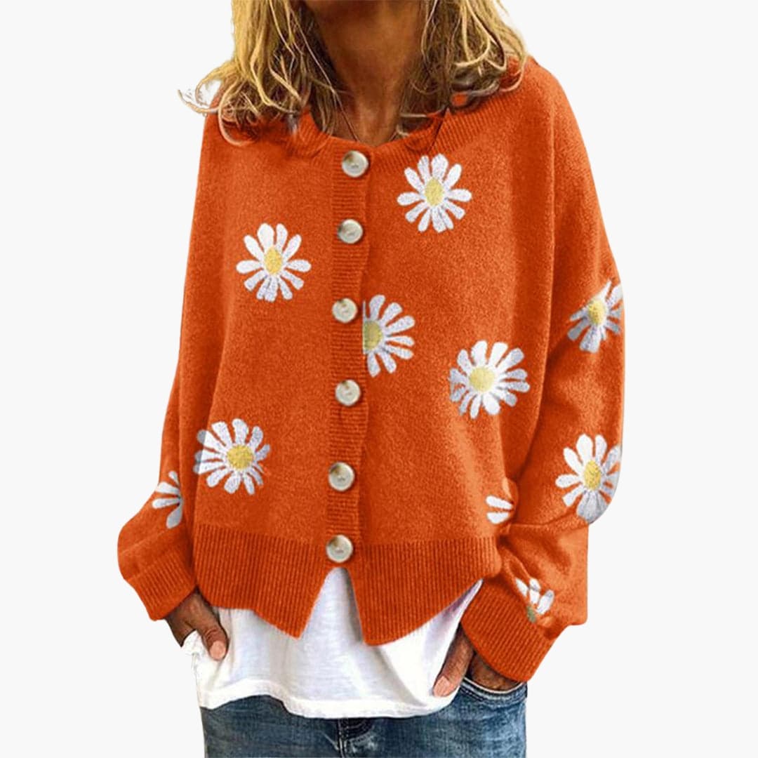Button-Down Daisy Print Cardigan for Women
