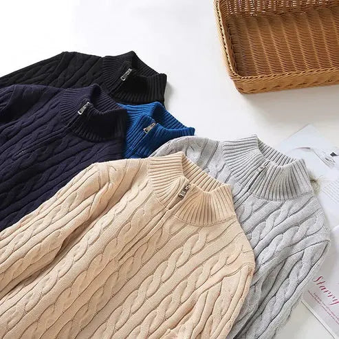 Quarter Zip Cable Knit Sweater for Men