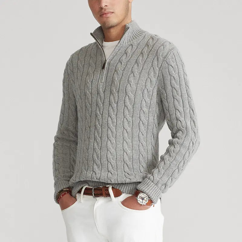 Quarter Zip Cable Knit Sweater for Men