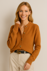 Women’s Button Cardigan – Soft Polyester Knit with Half-High Neck
