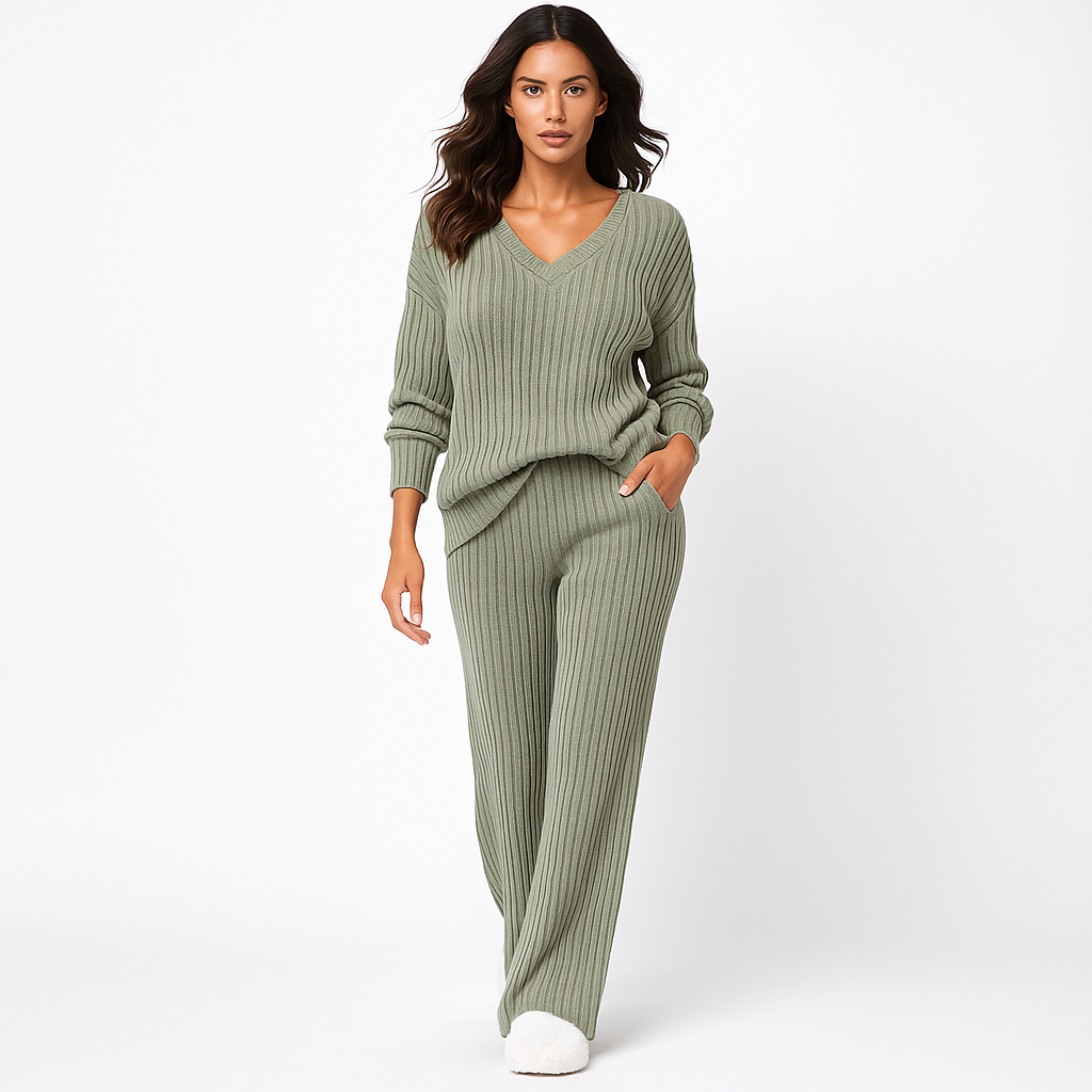 Ribbed V-Neck Sweater for Women