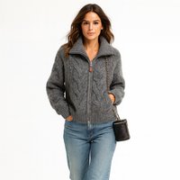 Zip-Up Cable Knit Sweater for Women