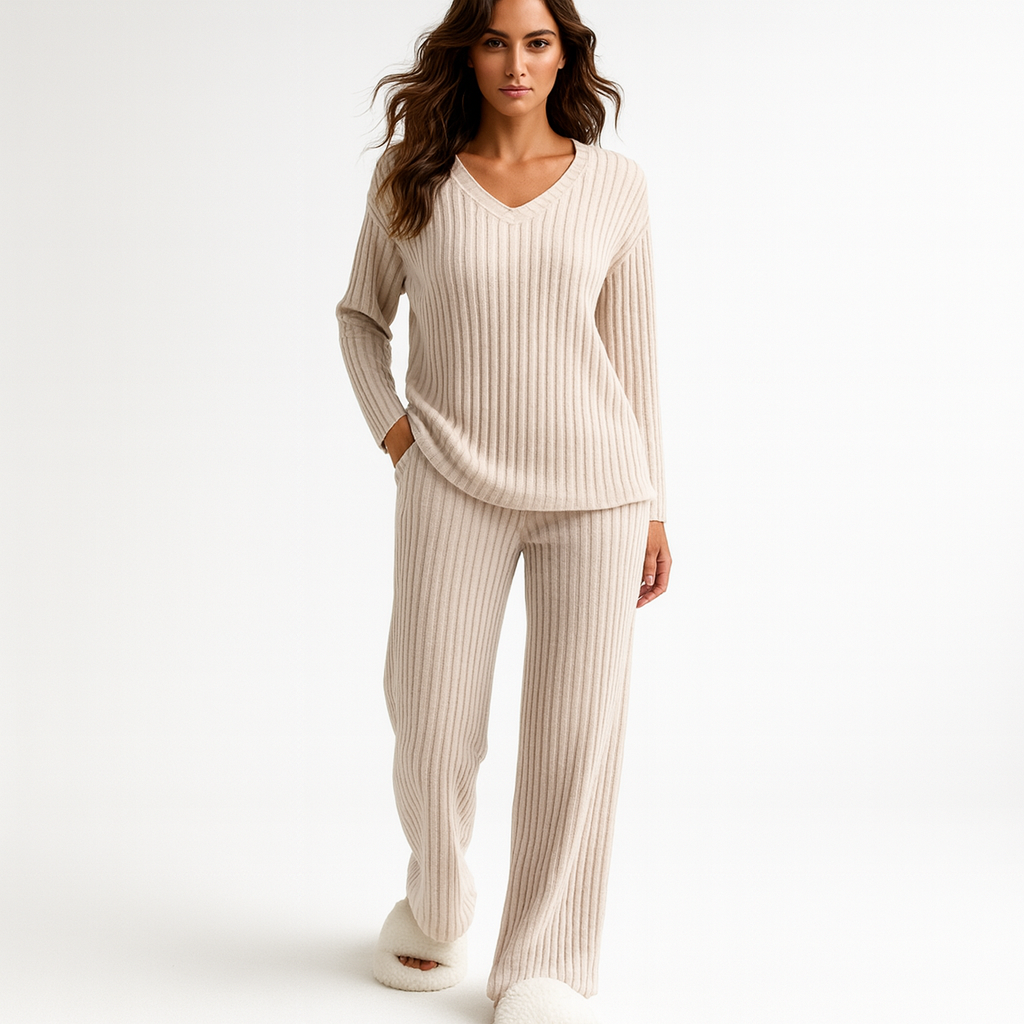 V-Neck Ribbed Knit Sweater for Women