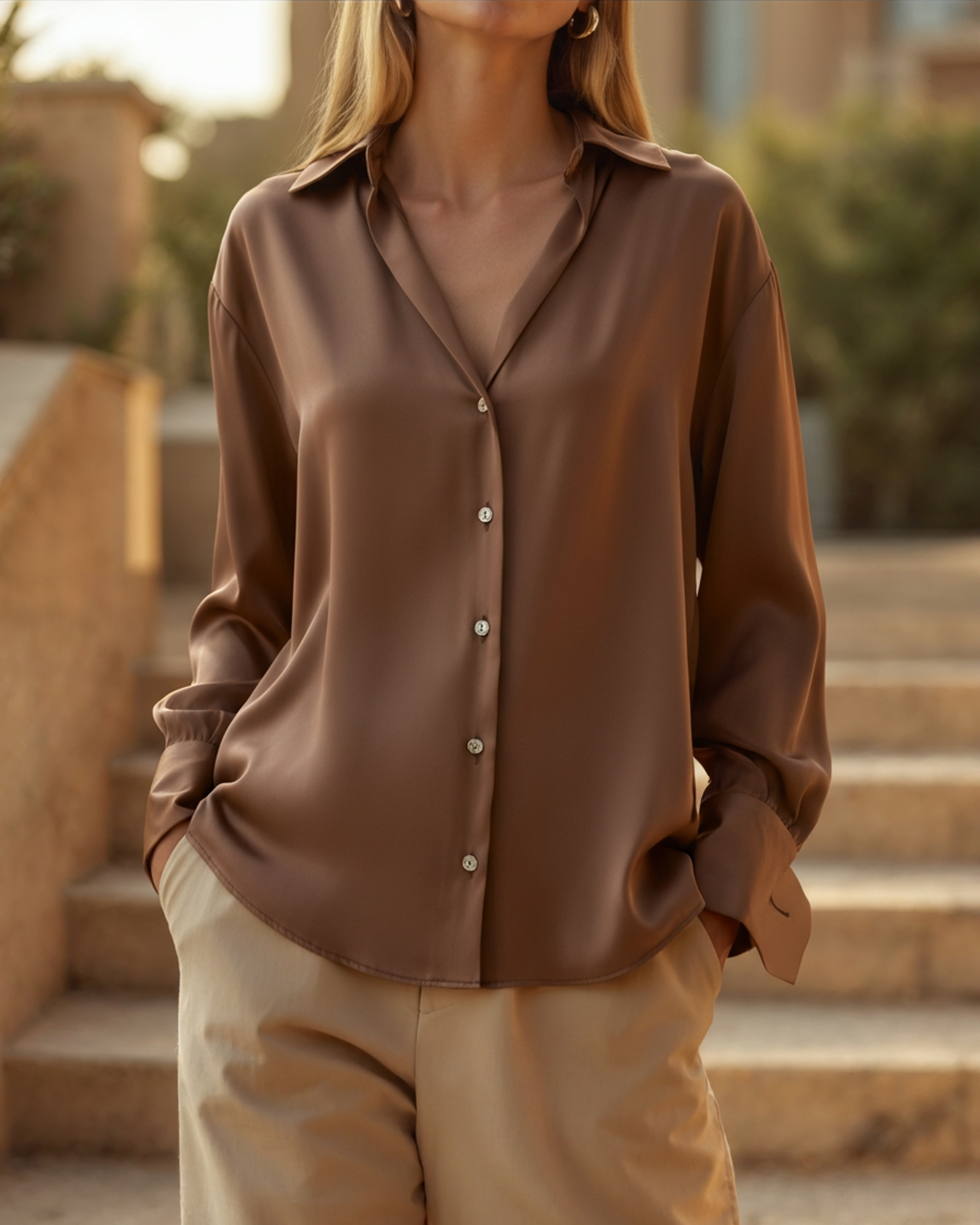 Women’s Satin Shirt – Classic Oversized Silky Button Down Blouse for Elegant Everyday Wear