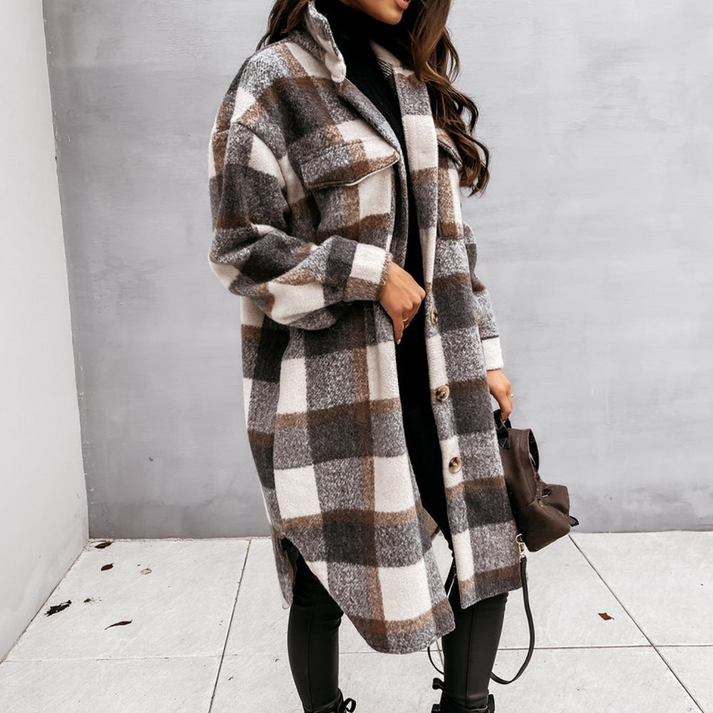Plaid Long Shacket for Women