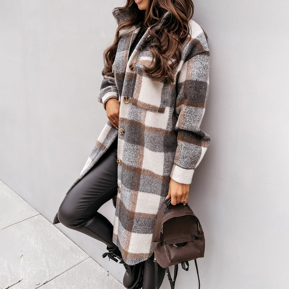 Plaid Long Shacket for Women