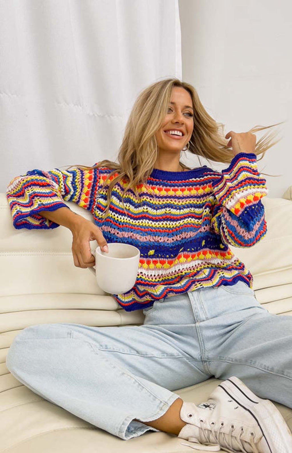 Colorful Crochet Knit Sweater for Women – Vibrant Boho Style